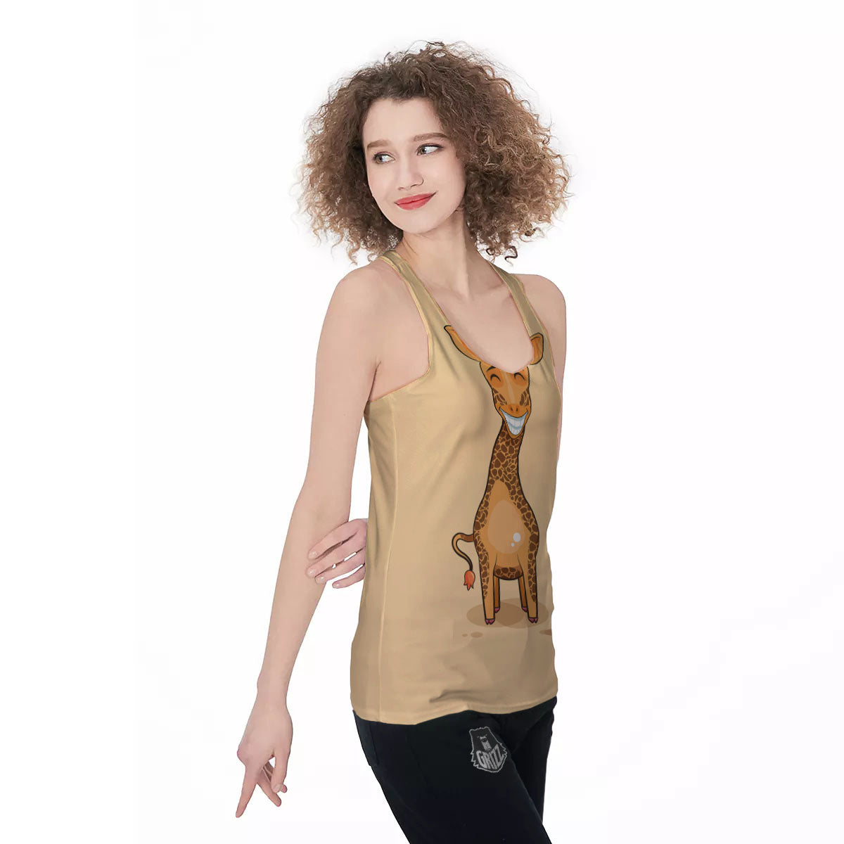 Giraffe Smiley Face Print Women's Racerback Tank Top-grizzshop