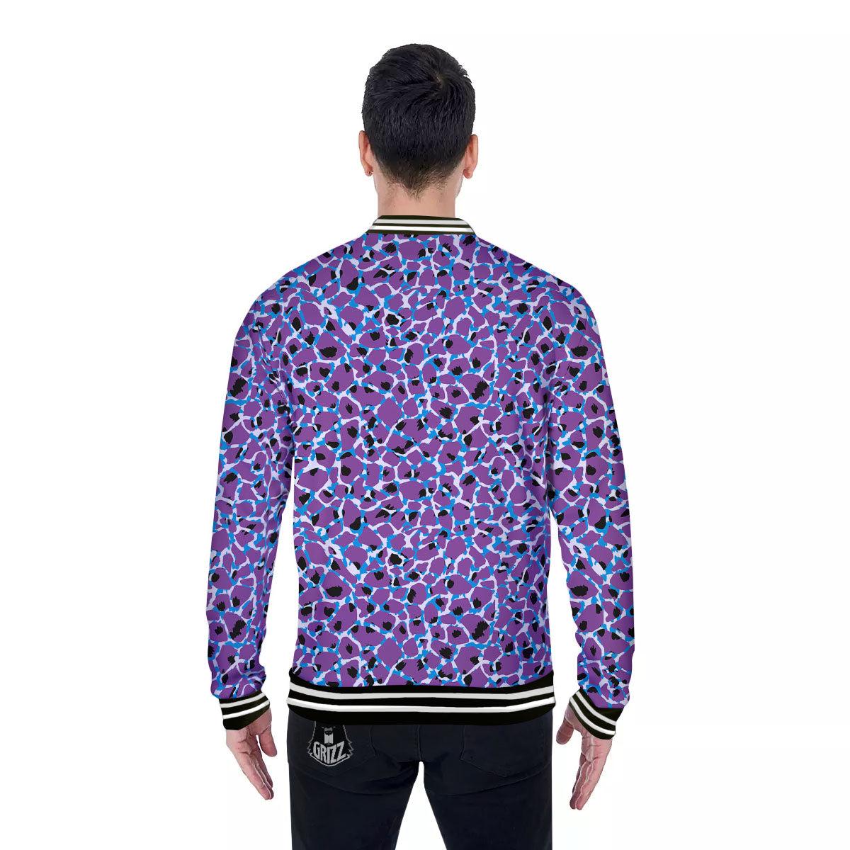 Giraffe Teal And Purple Print Pattern Baseball Jacket-grizzshop