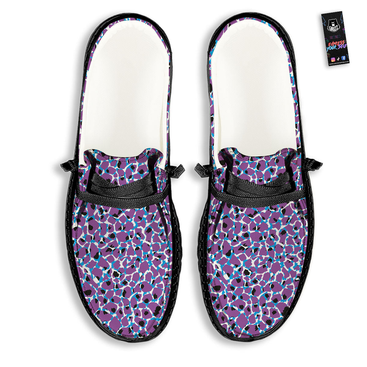 Giraffe Teal And Purple Print Pattern Black Loafers-grizzshop