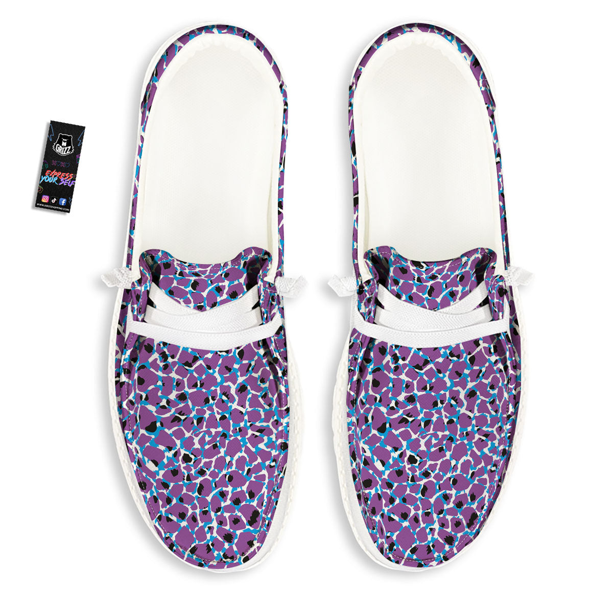 Giraffe Teal And Purple Print Pattern Black Loafers-grizzshop