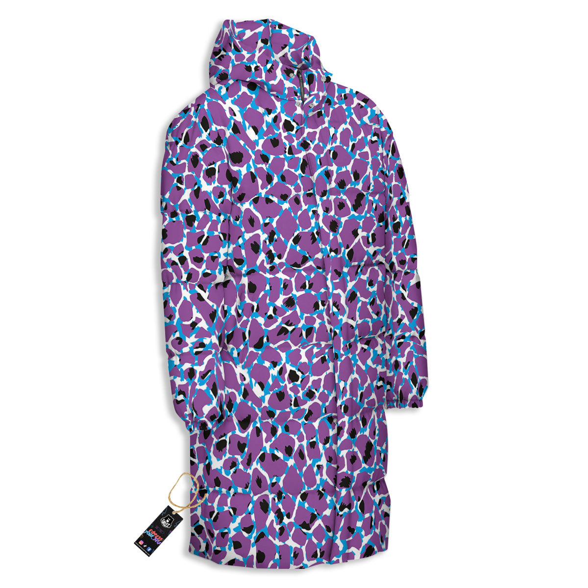Giraffe Teal And Purple Print Pattern Long Down Jacket-grizzshop