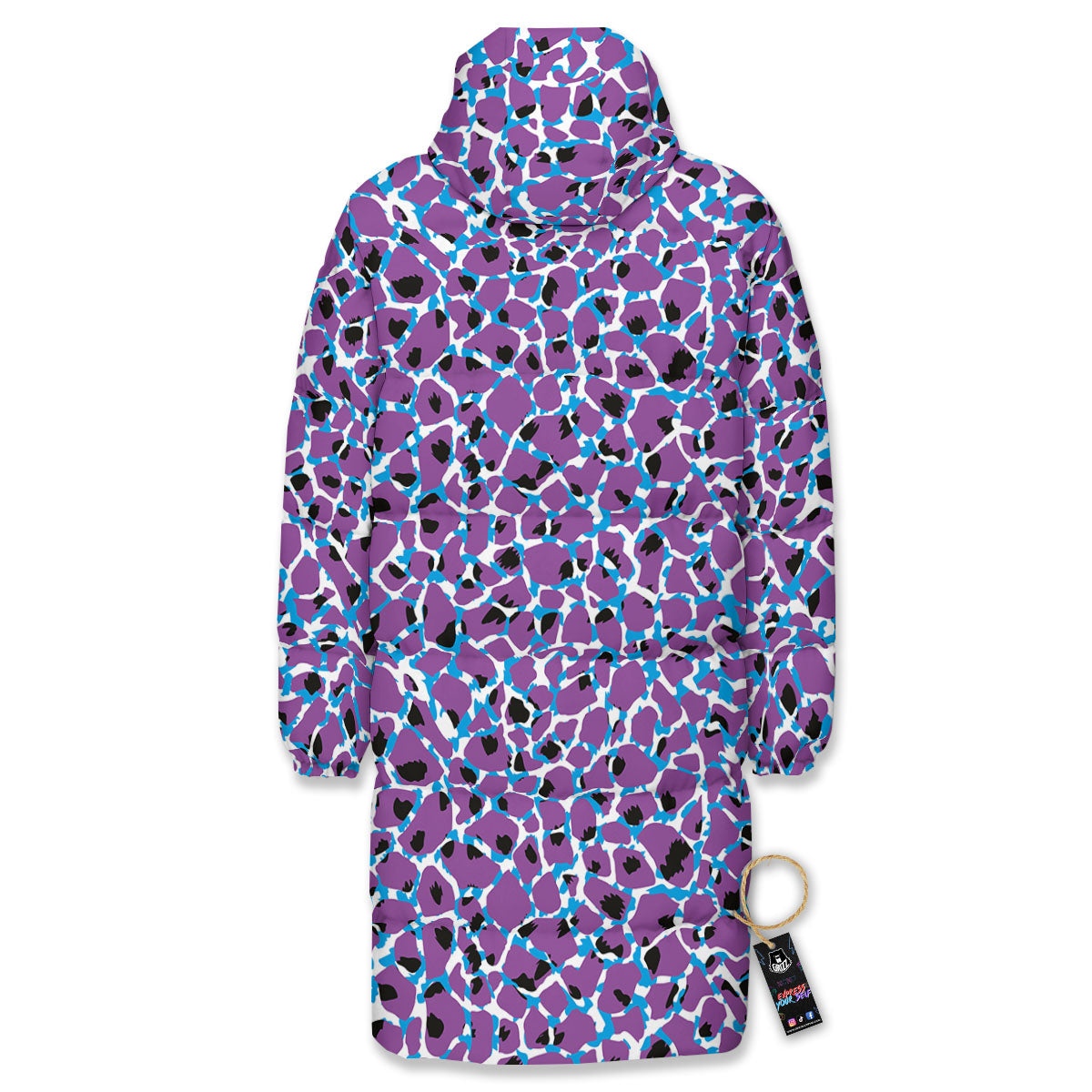 Giraffe Teal And Purple Print Pattern Long Down Jacket-grizzshop
