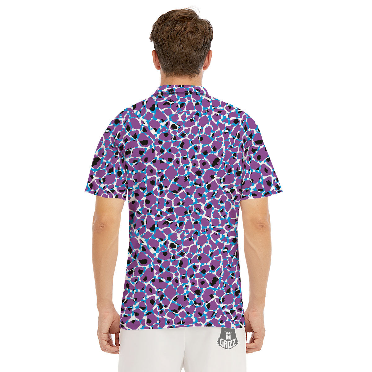 Giraffe Teal And Purple Print Pattern Men's Golf Shirts-grizzshop