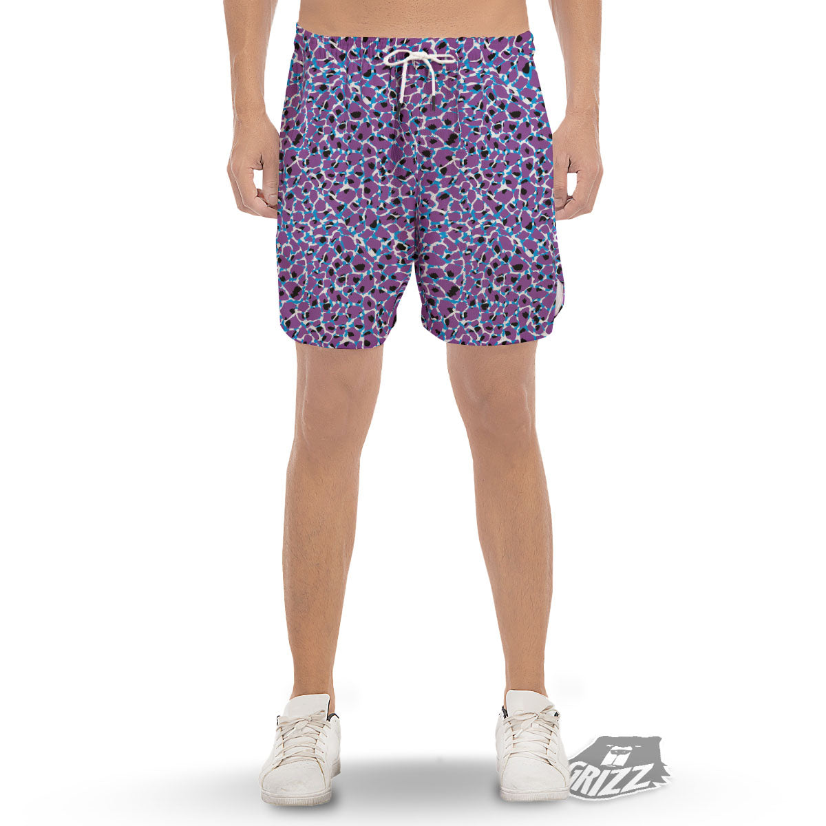 Giraffe Teal And Purple Print Pattern Men's Gym Shorts-grizzshop