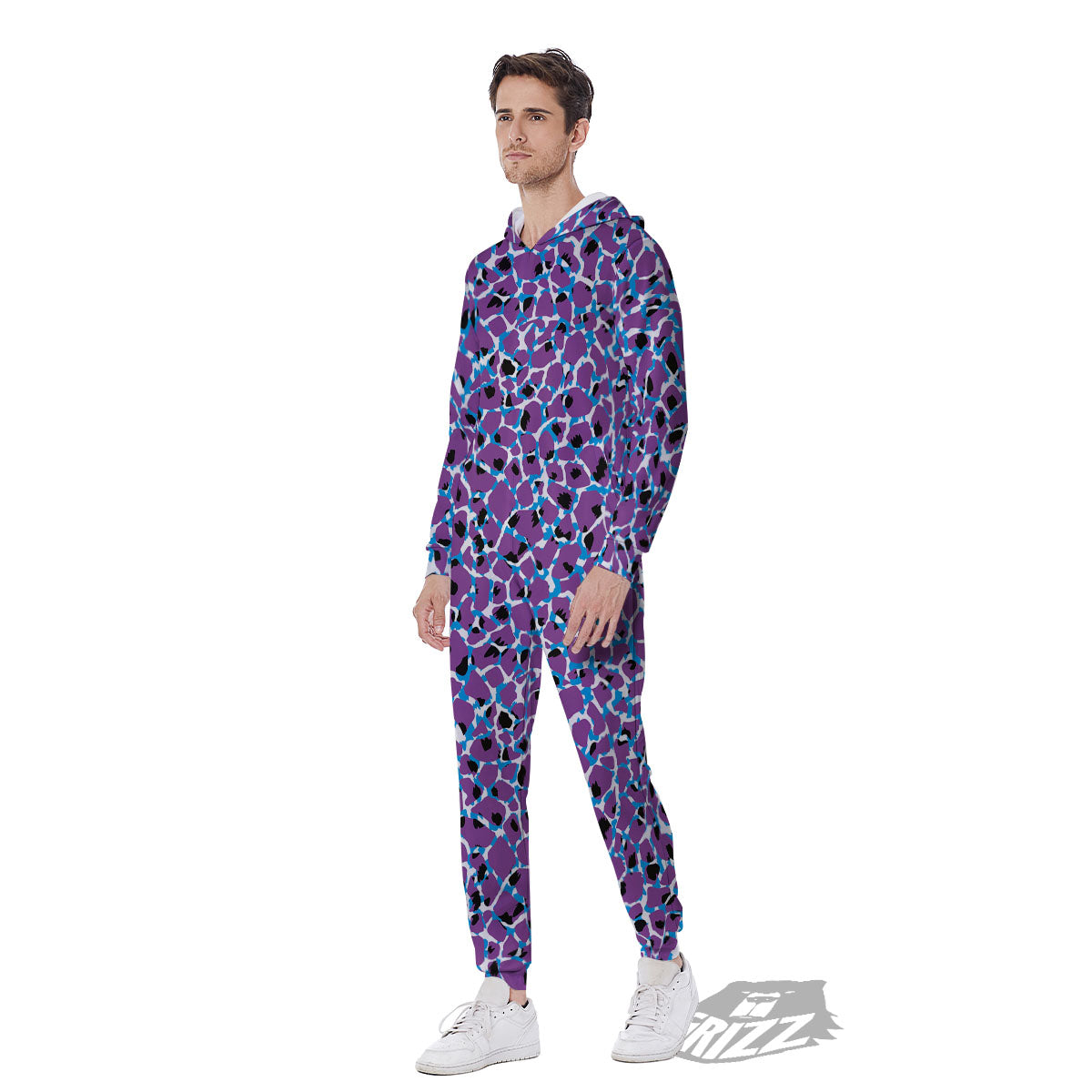 Giraffe Teal And Purple Print Pattern Men's Jumpsuit-grizzshop