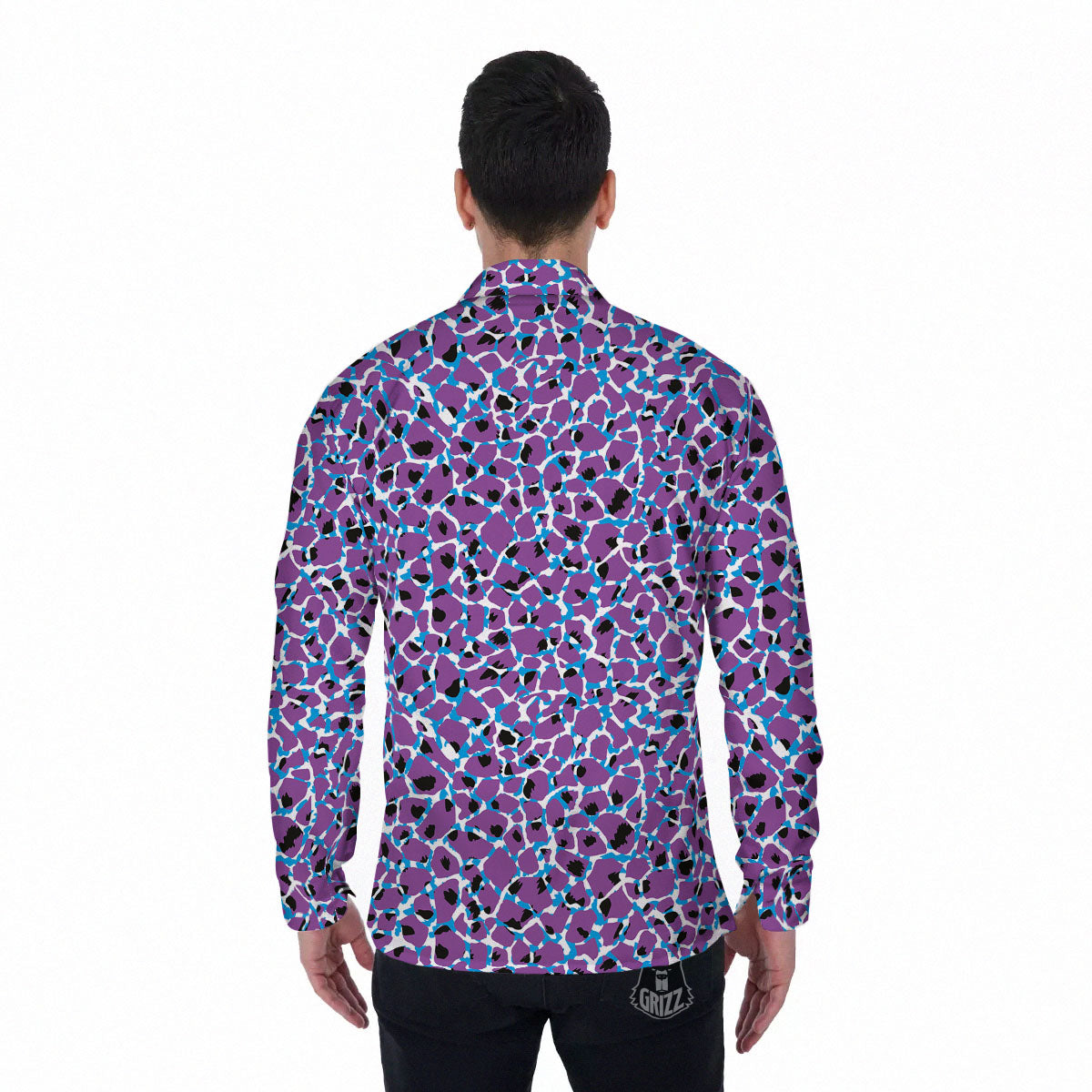 Giraffe Teal And Purple Print Pattern Men's Long Sleeve Shirts-grizzshop