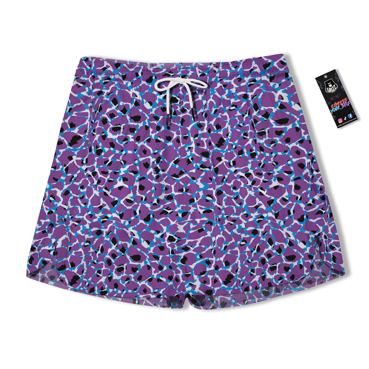Giraffe Teal And Purple Print Pattern Men's Running Shorts-grizzshop