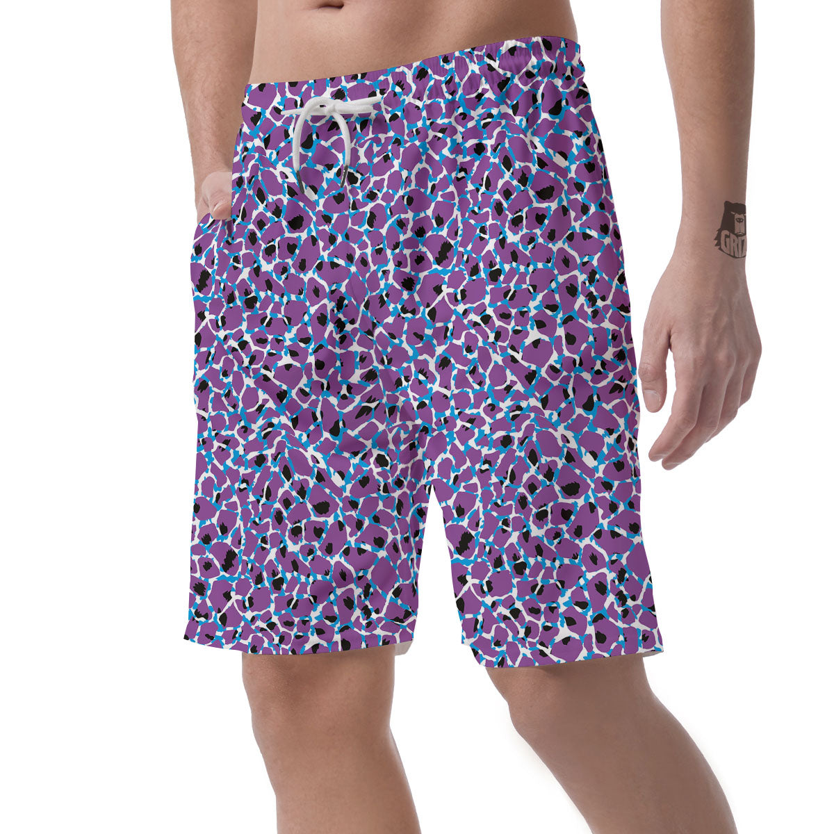 Giraffe Teal And Purple Print Pattern Men's Shorts-grizzshop