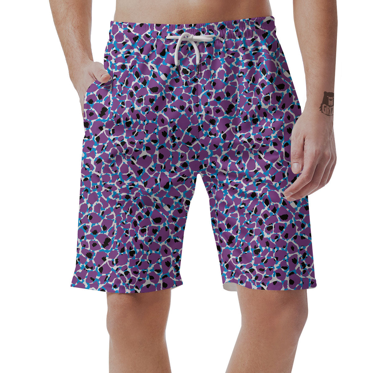 Giraffe Teal And Purple Print Pattern Men's Shorts-grizzshop