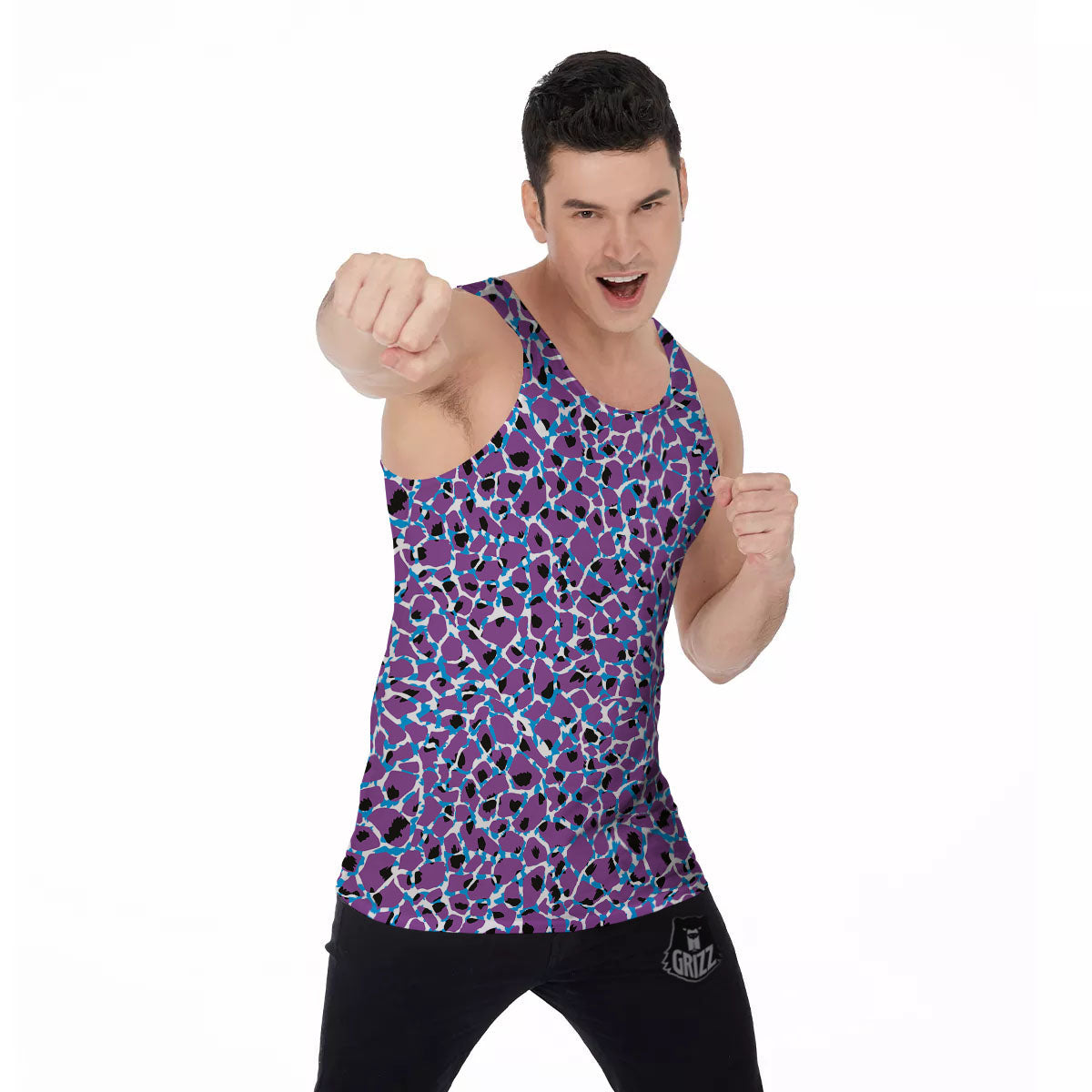 Giraffe Teal And Purple Print Pattern Men's Tank Top-grizzshop