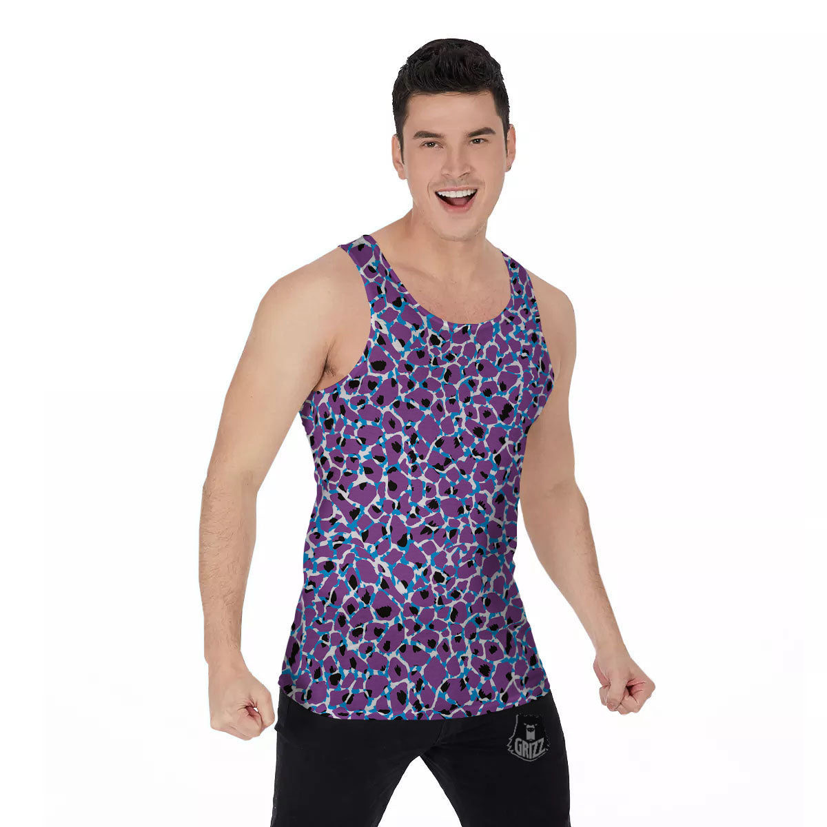 Giraffe Teal And Purple Print Pattern Men's Tank Top-grizzshop