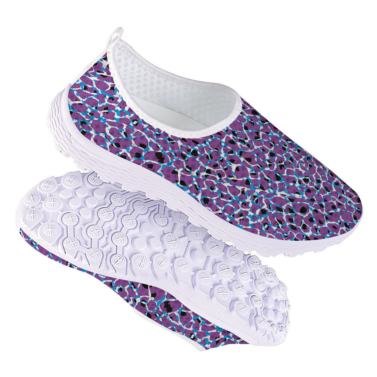 Giraffe Teal And Purple Print Pattern Nurse Shoes-grizzshop