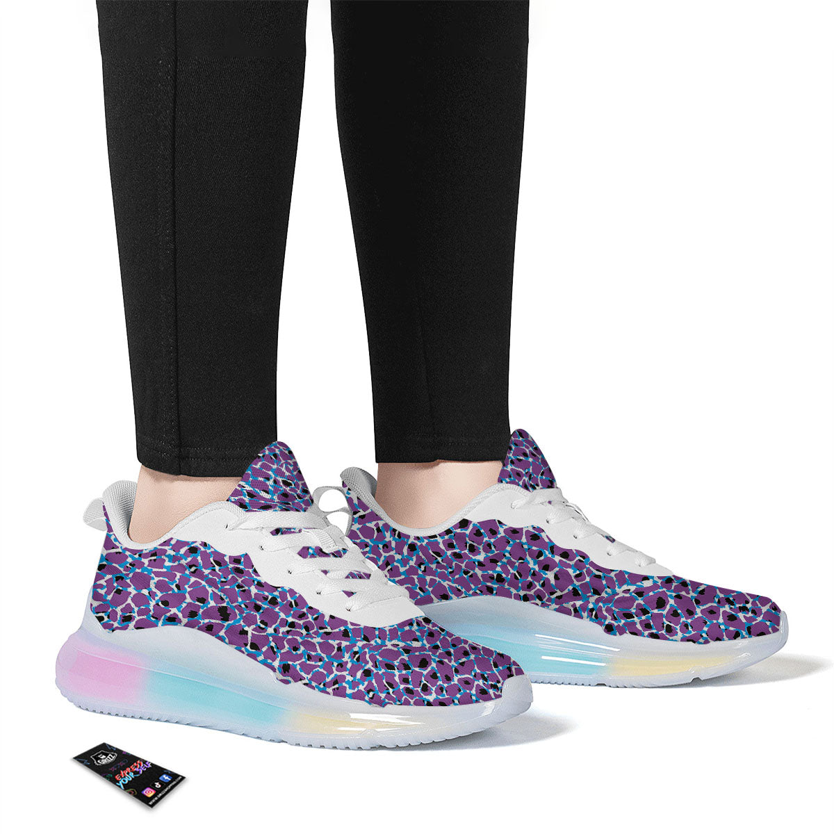Giraffe Teal And Purple Print Pattern Running Sneakers-grizzshop