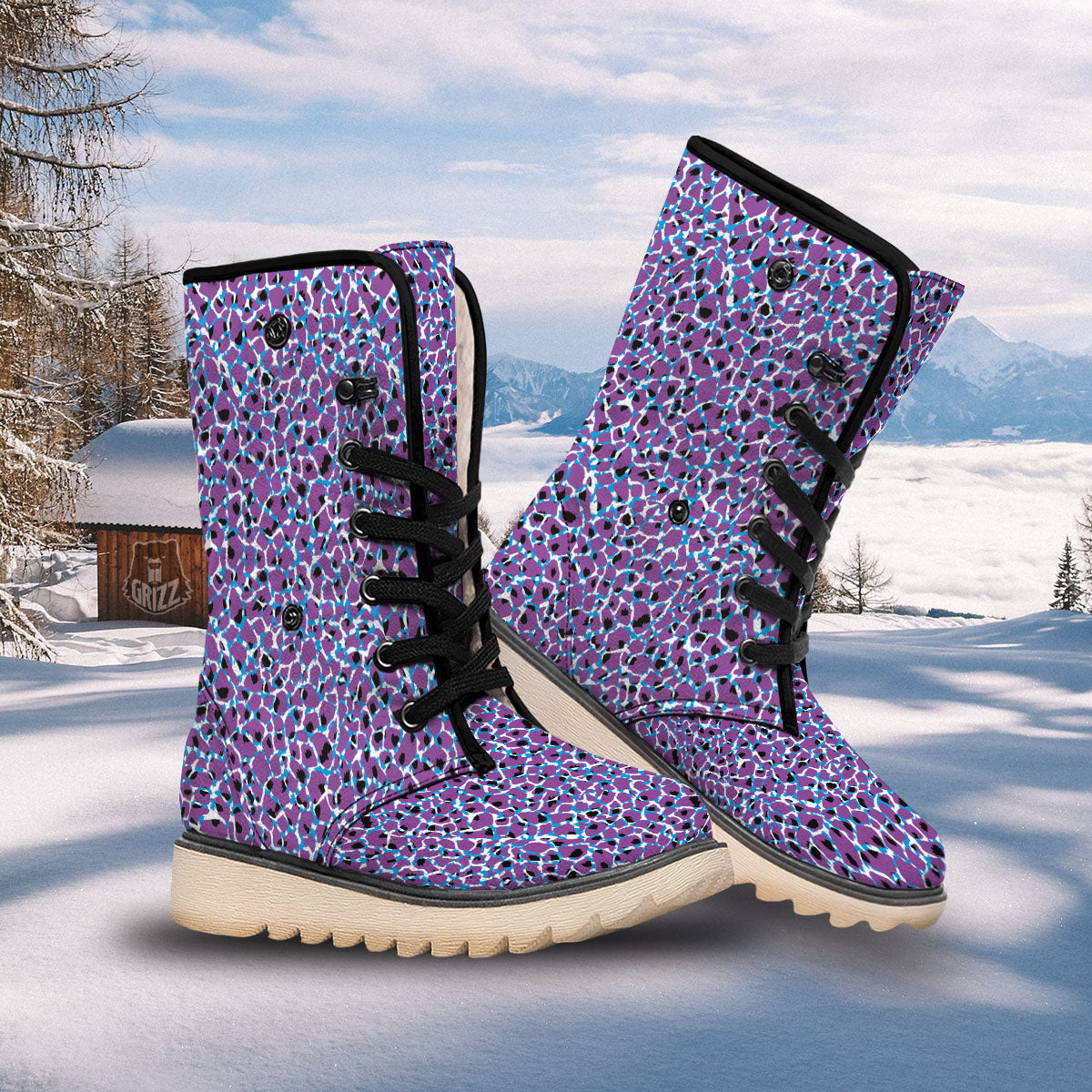 Giraffe Teal And Purple Print Pattern Snow Boots-grizzshop