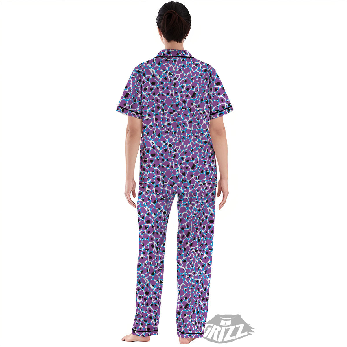 Giraffe Teal And Purple Print Pattern Women's Pajamas Set-grizzshop