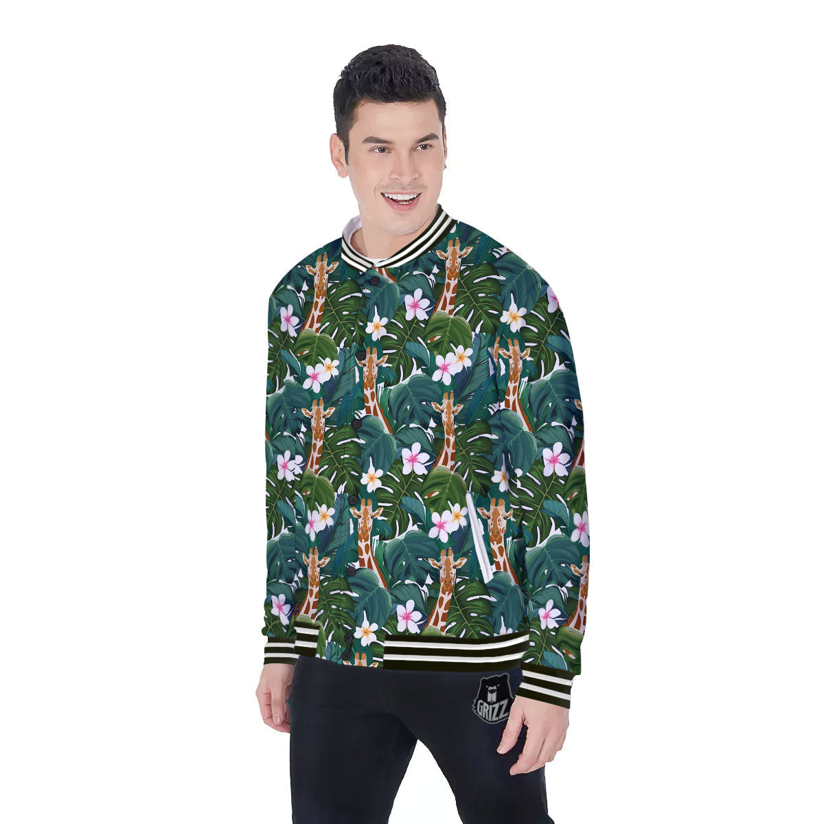 Giraffe Tropical Print Pattern Baseball Jacket-grizzshop