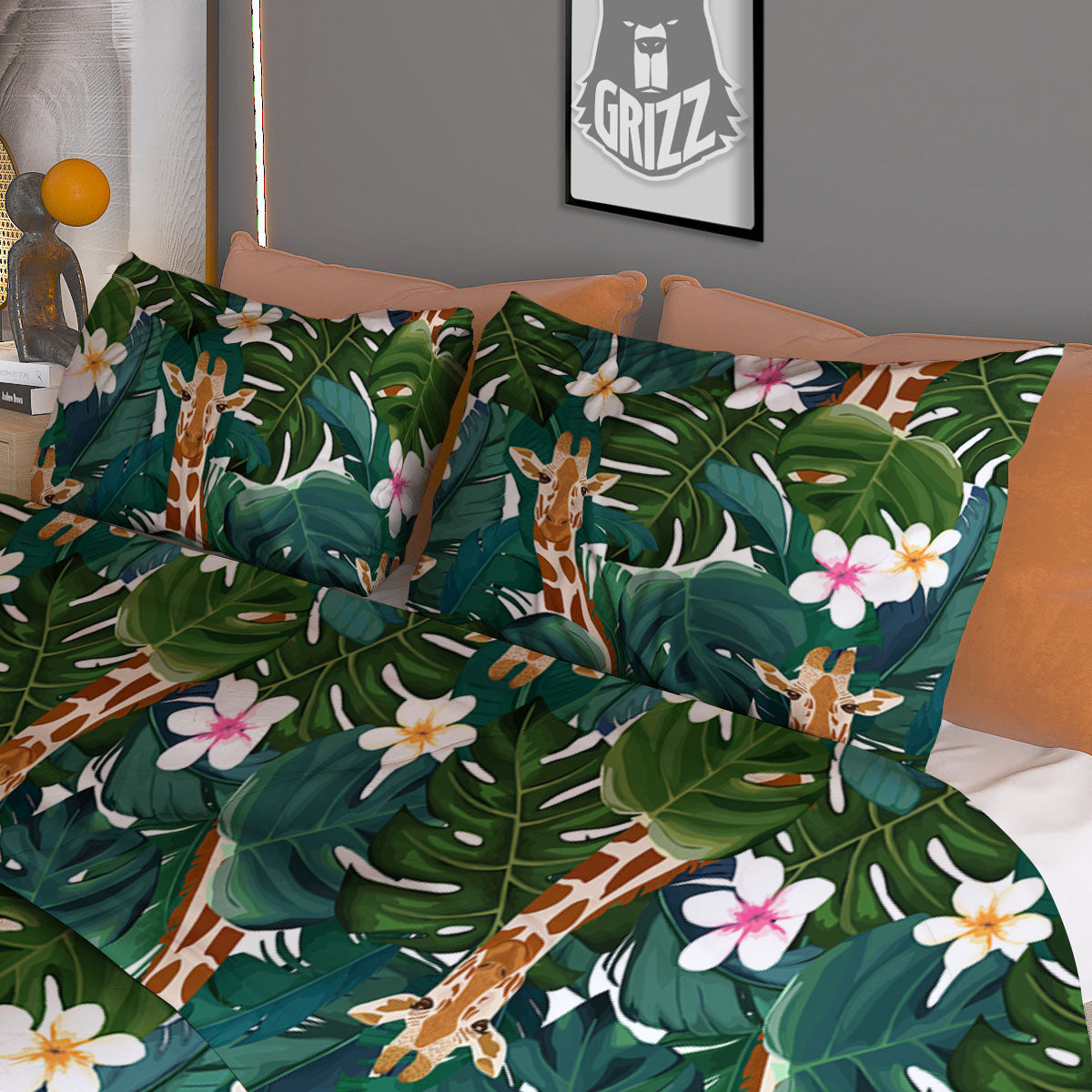 Giraffe Tropical Print Pattern Duvet Cover Bedding Set
