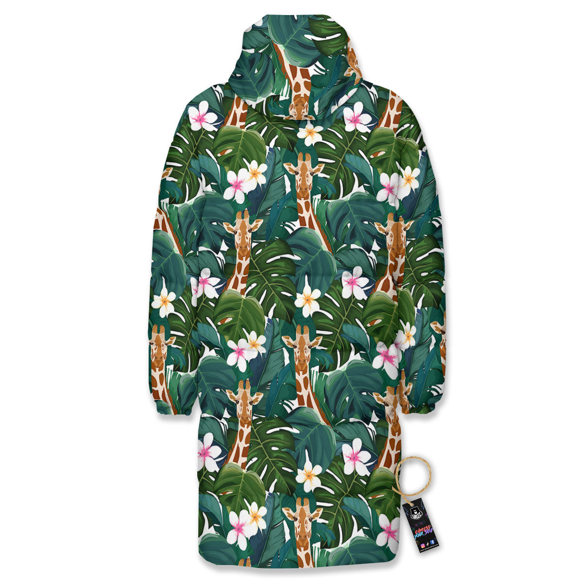 Giraffe Tropical Print Pattern Long Down Jacket-grizzshop