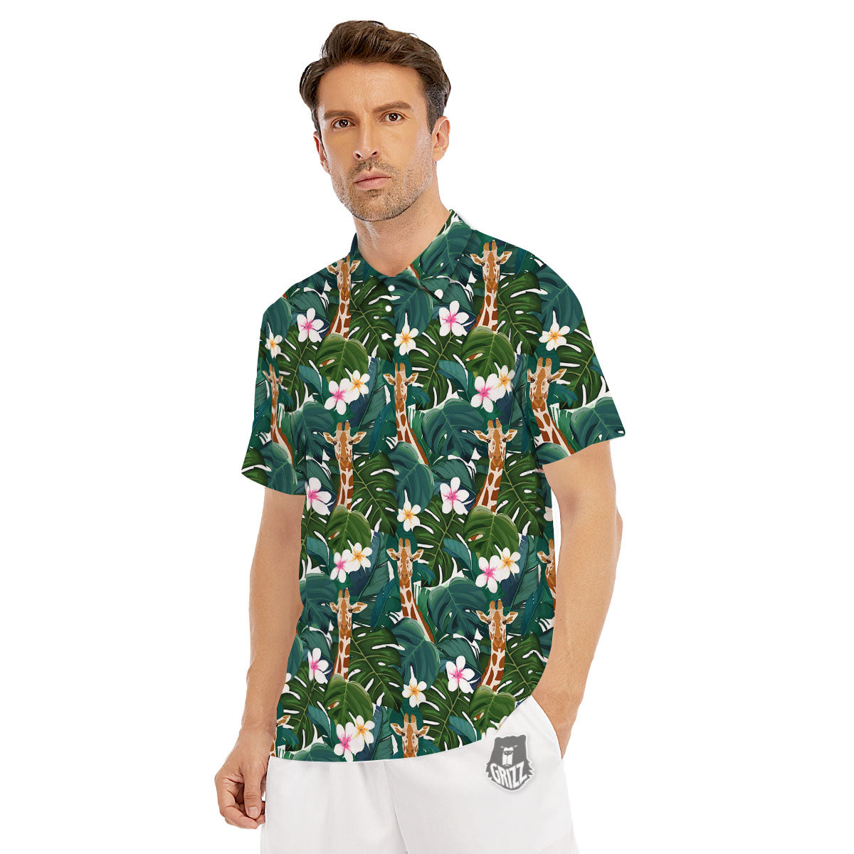 Giraffe Tropical Print Pattern Men's Golf Shirts-grizzshop