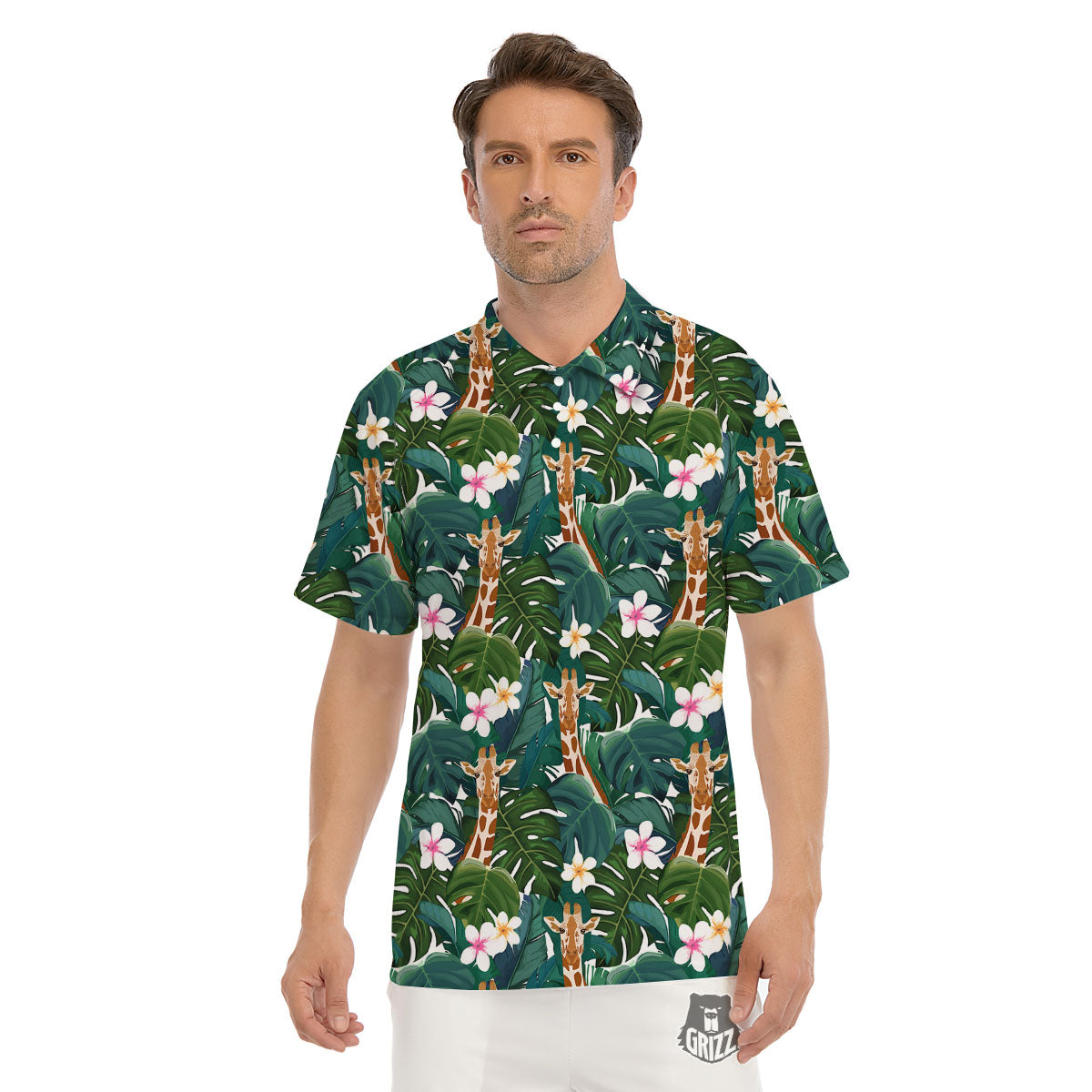 Giraffe Tropical Print Pattern Men's Golf Shirts-grizzshop