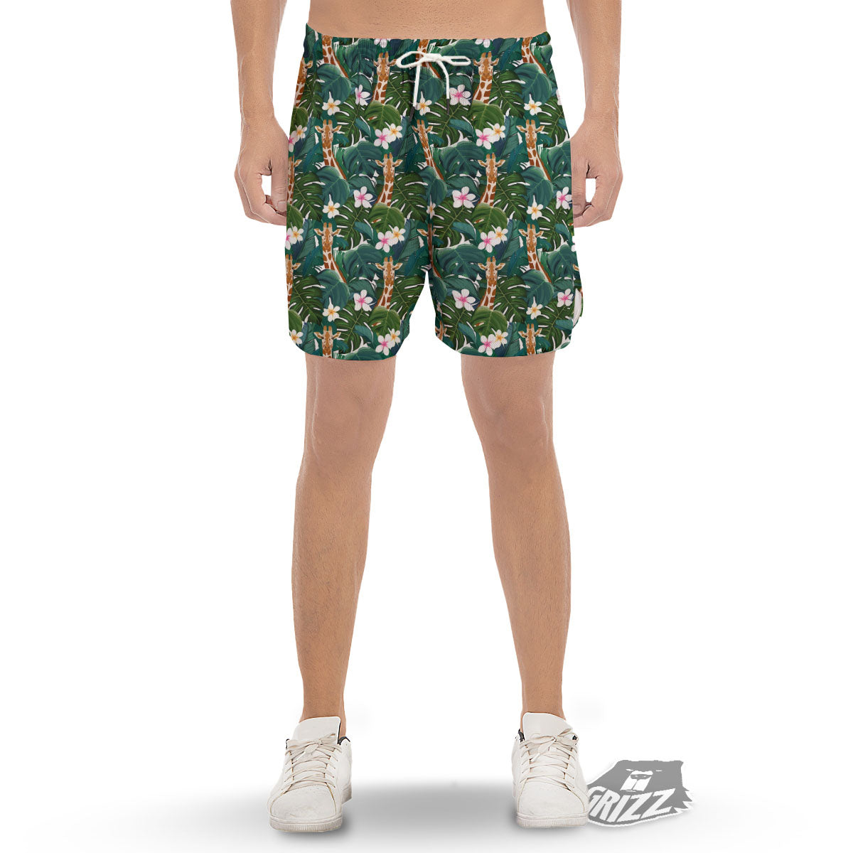 Giraffe Tropical Print Pattern Men's Gym Shorts-grizzshop