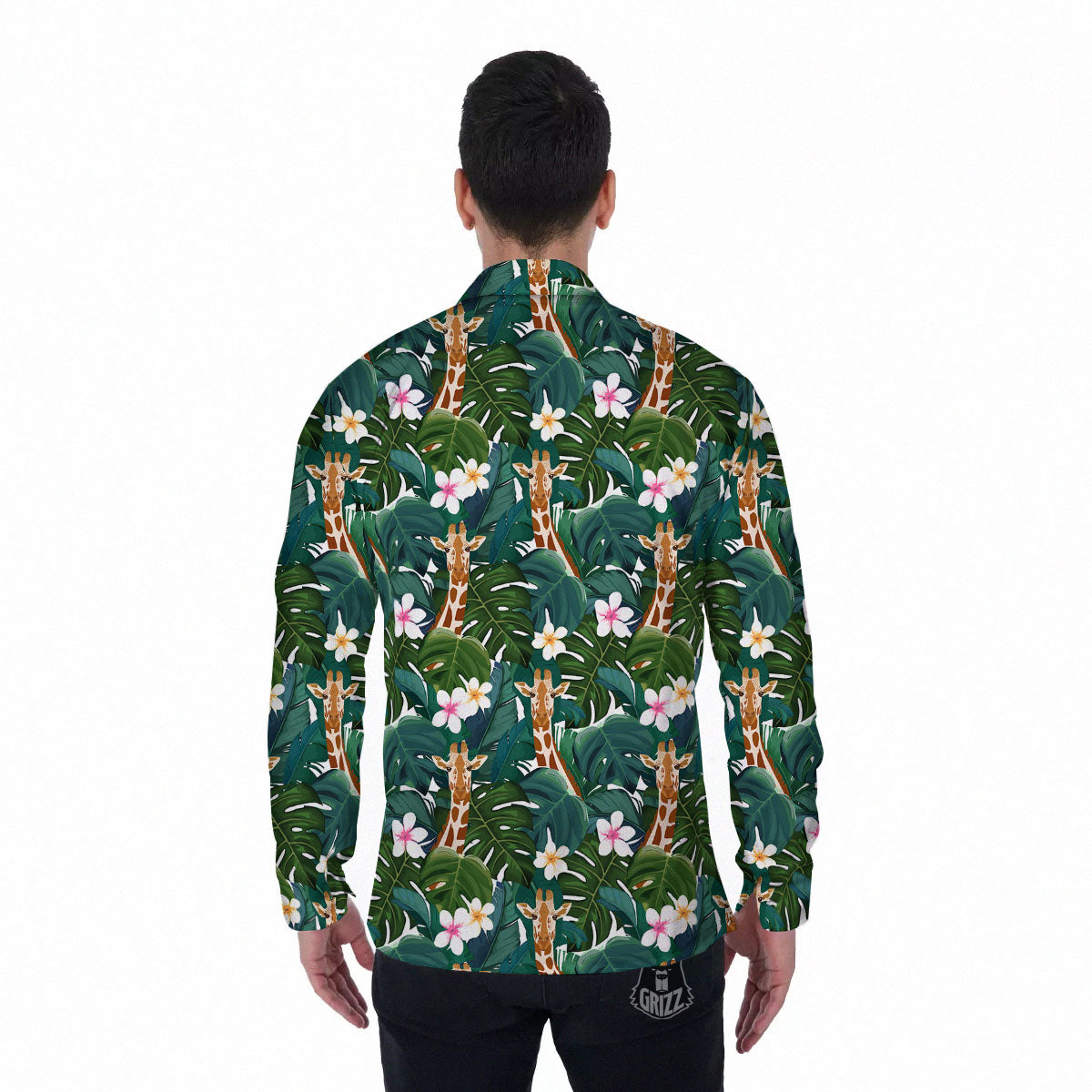 Giraffe Tropical Print Pattern Men's Long Sleeve Shirts-grizzshop
