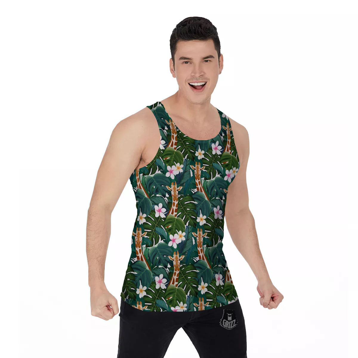 Giraffe Tropical Print Pattern Men's Tank Top-grizzshop