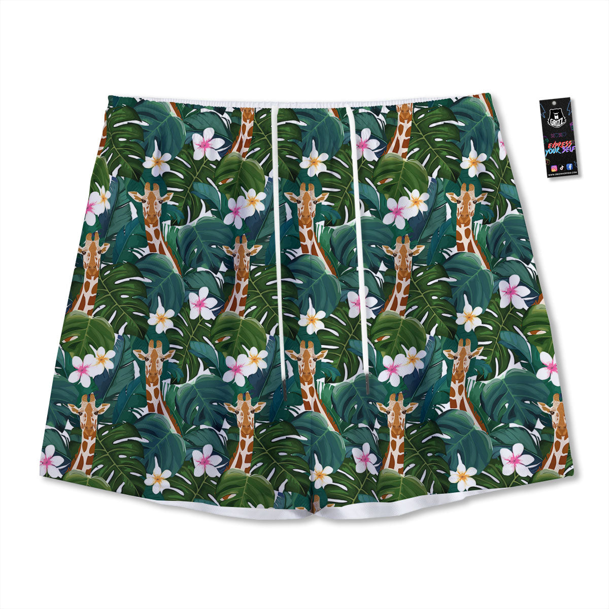 Giraffe Tropical Print Pattern Mesh Shorts-grizzshop