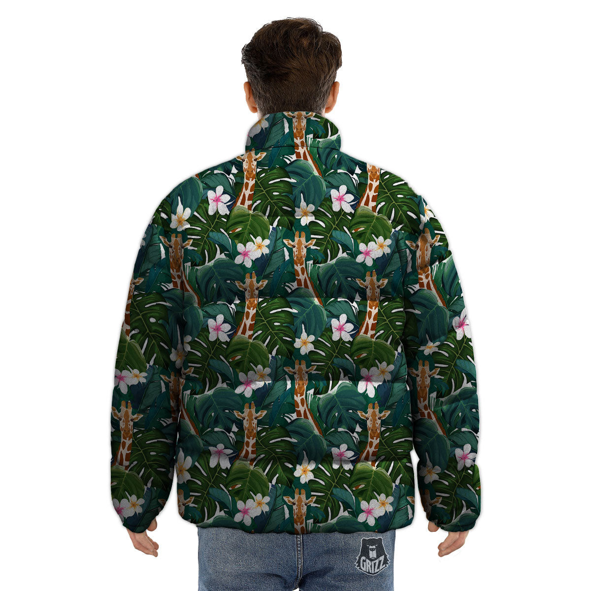 Giraffe Tropical Print Pattern Puffer Jacket-grizzshop