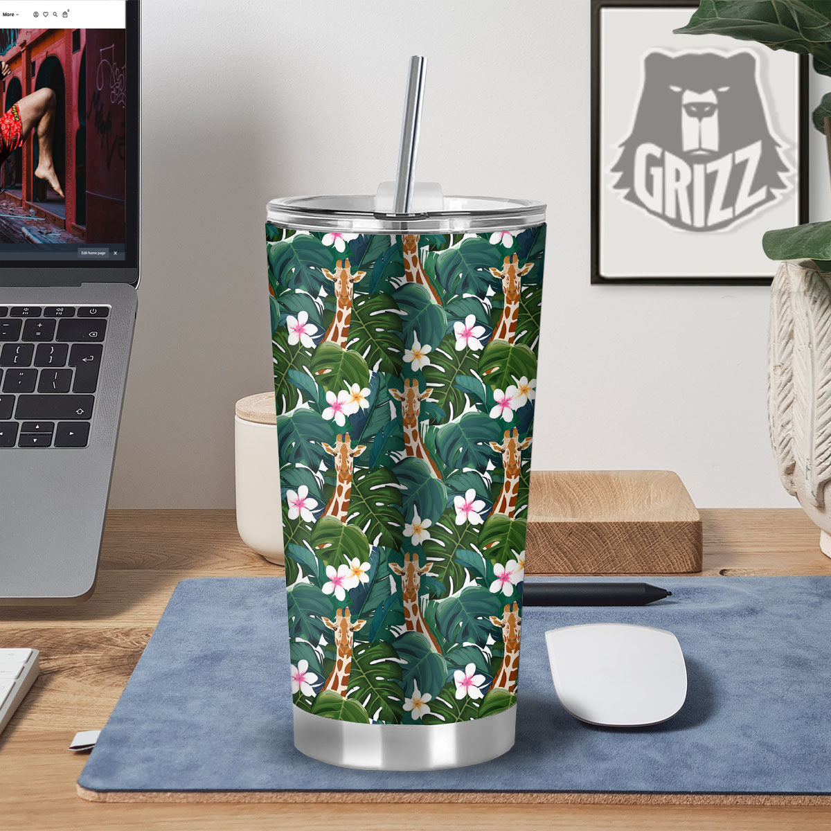 Giraffe Tropical Print Pattern Tumbler-grizzshop