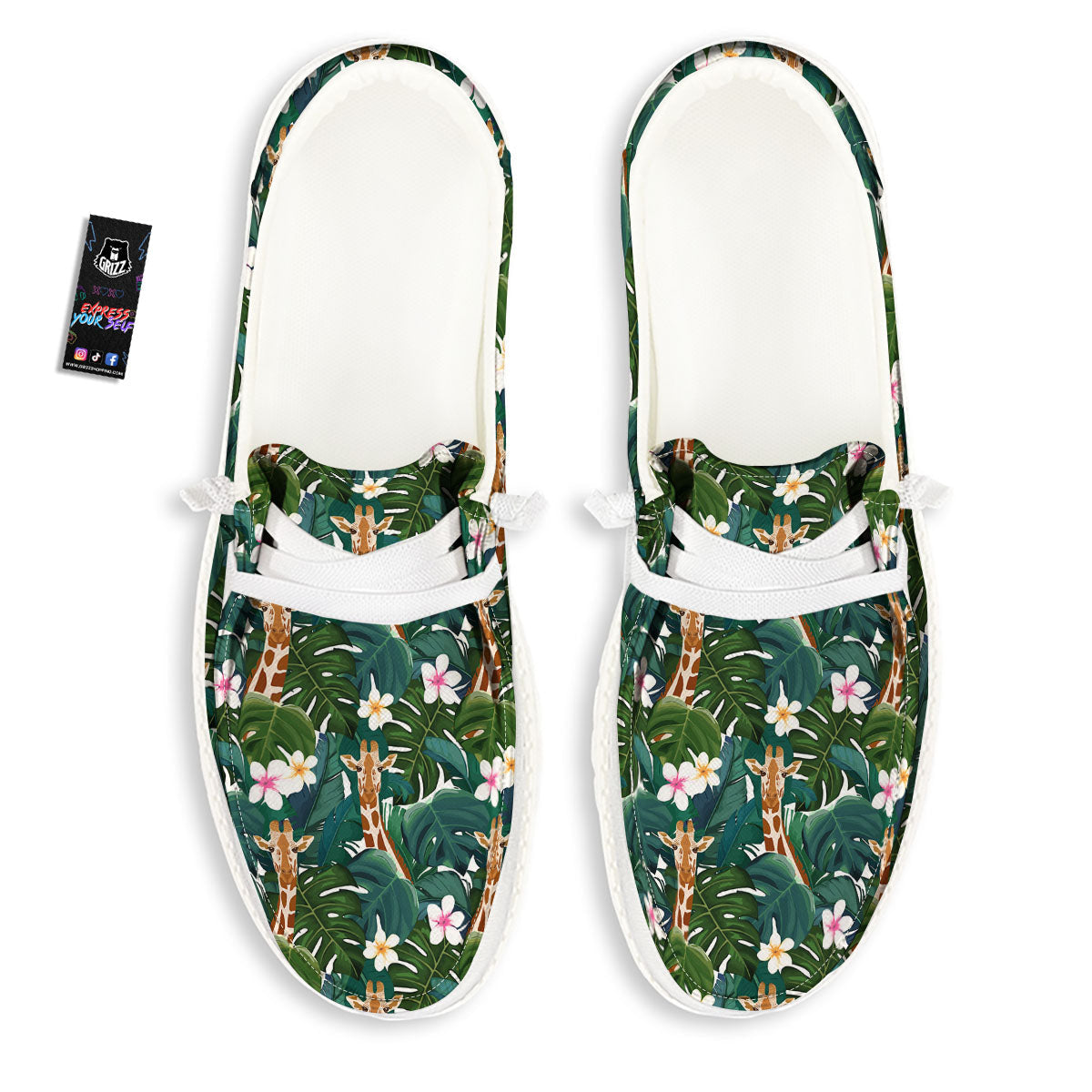 Giraffe Tropical Print Pattern White Loafers-grizzshop