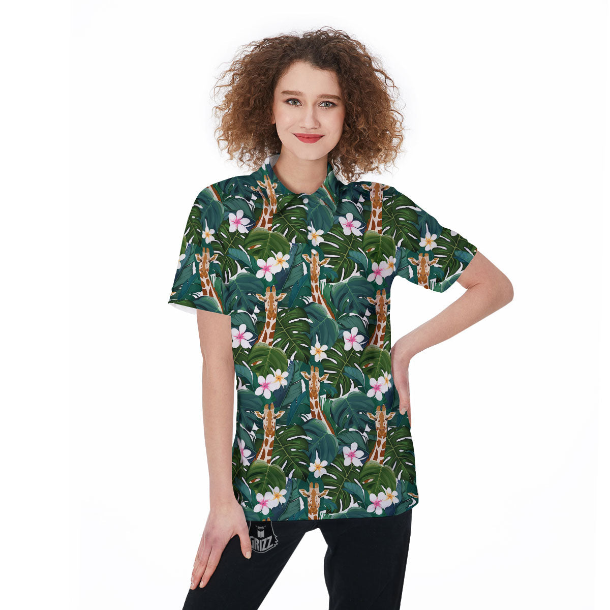 Giraffe Tropical Print Pattern Women's Golf Shirts-grizzshop