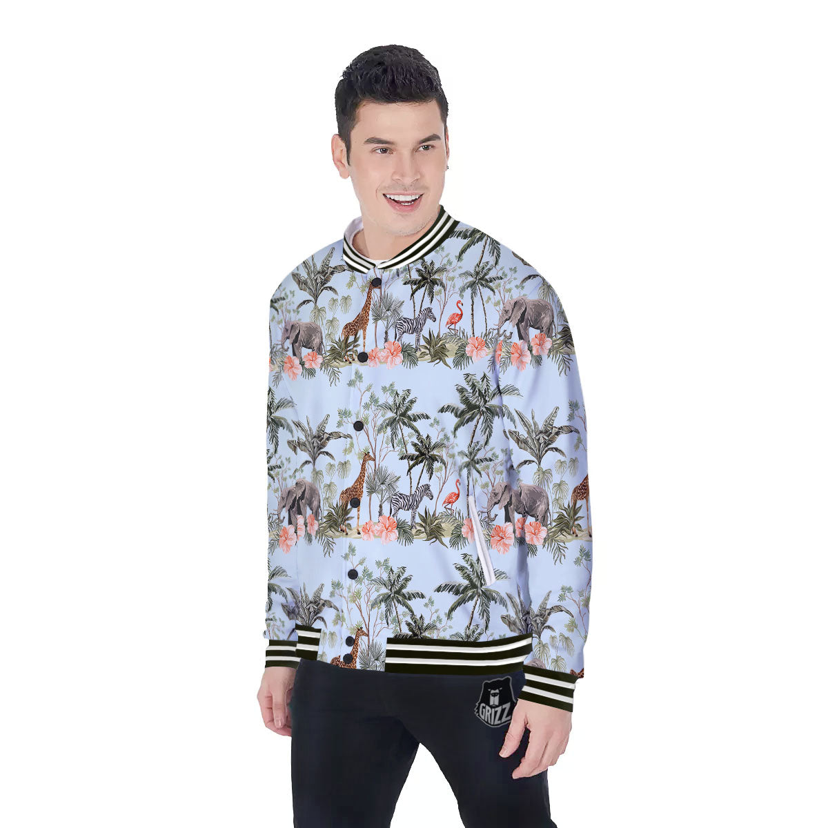 Giraffe Tropical Zebra Print Pattern Baseball Jacket-grizzshop