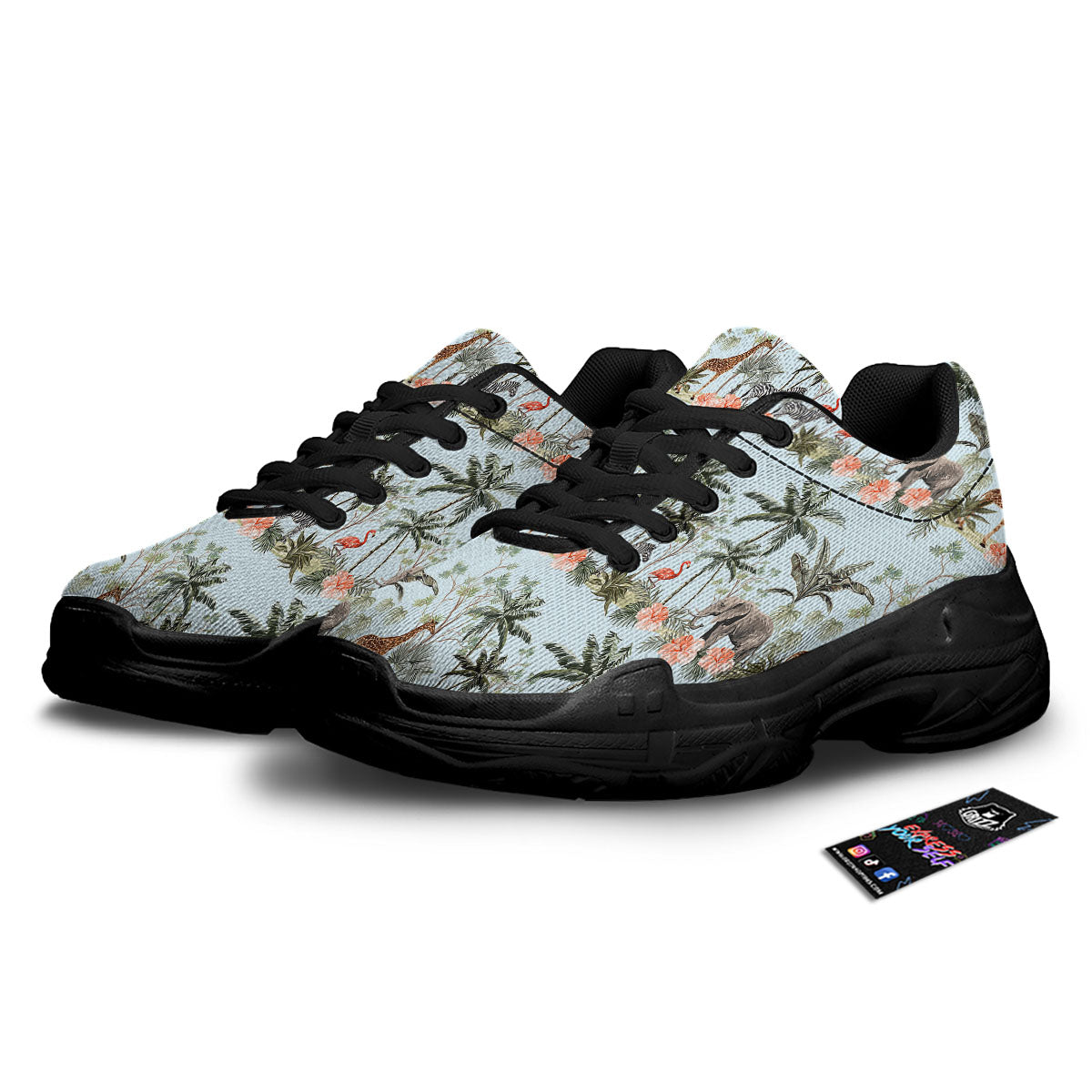 Giraffe Tropical Zebra Print Pattern Black Chunky Shoes-grizzshop