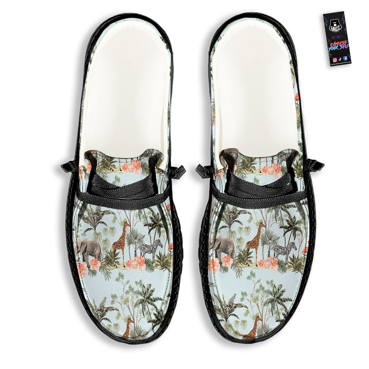 Giraffe Tropical Zebra Print Pattern Black Loafers-grizzshop