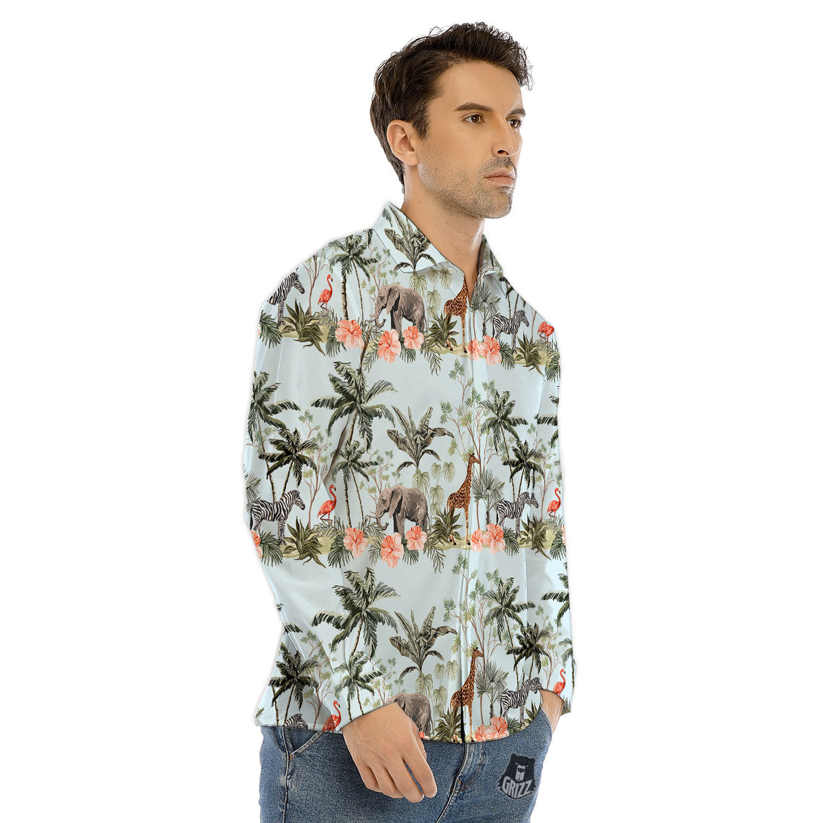 Giraffe Tropical Zebra Print Pattern Men's Dress Shirts-grizzshop