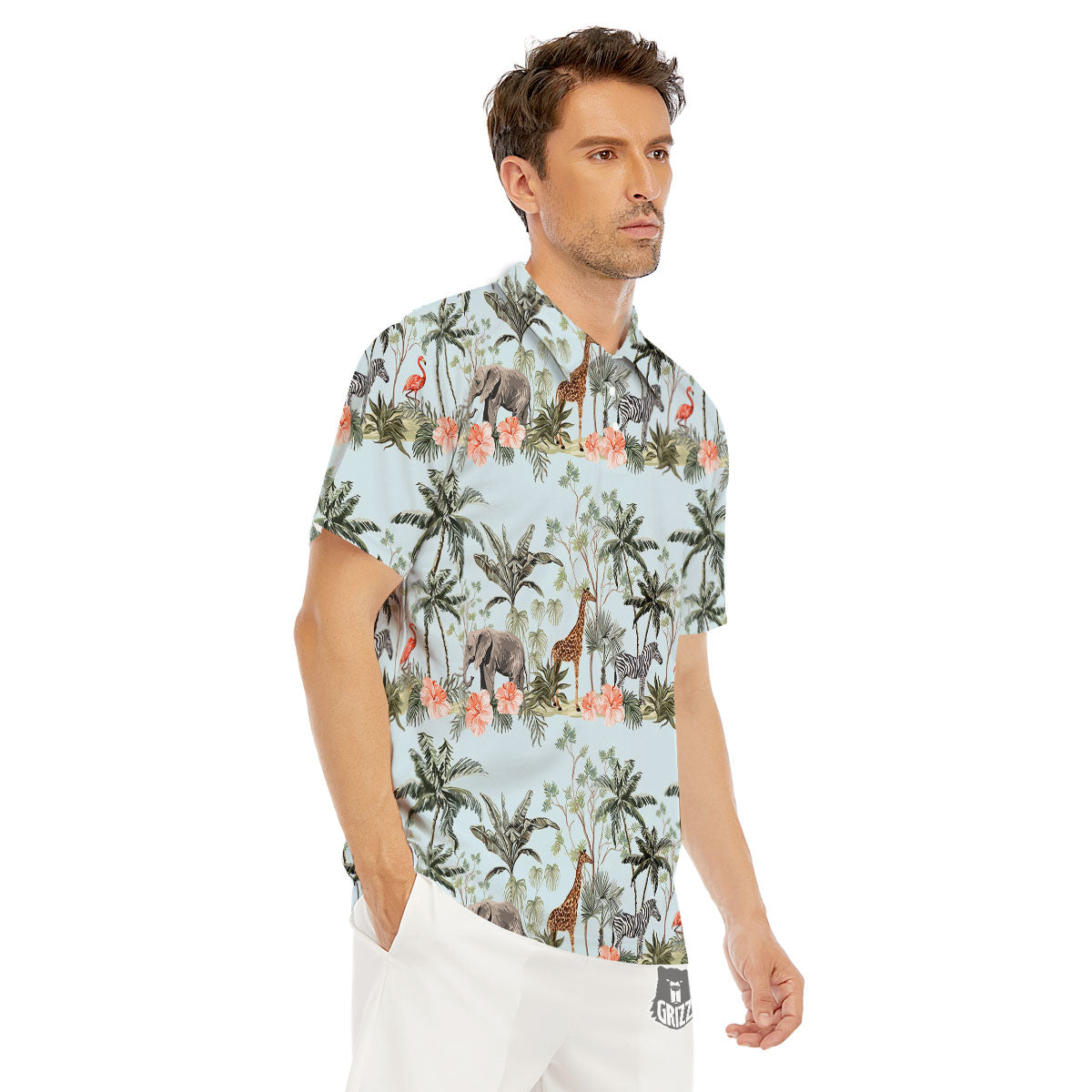 Giraffe Tropical Zebra Print Pattern Men's Golf Shirts-grizzshop