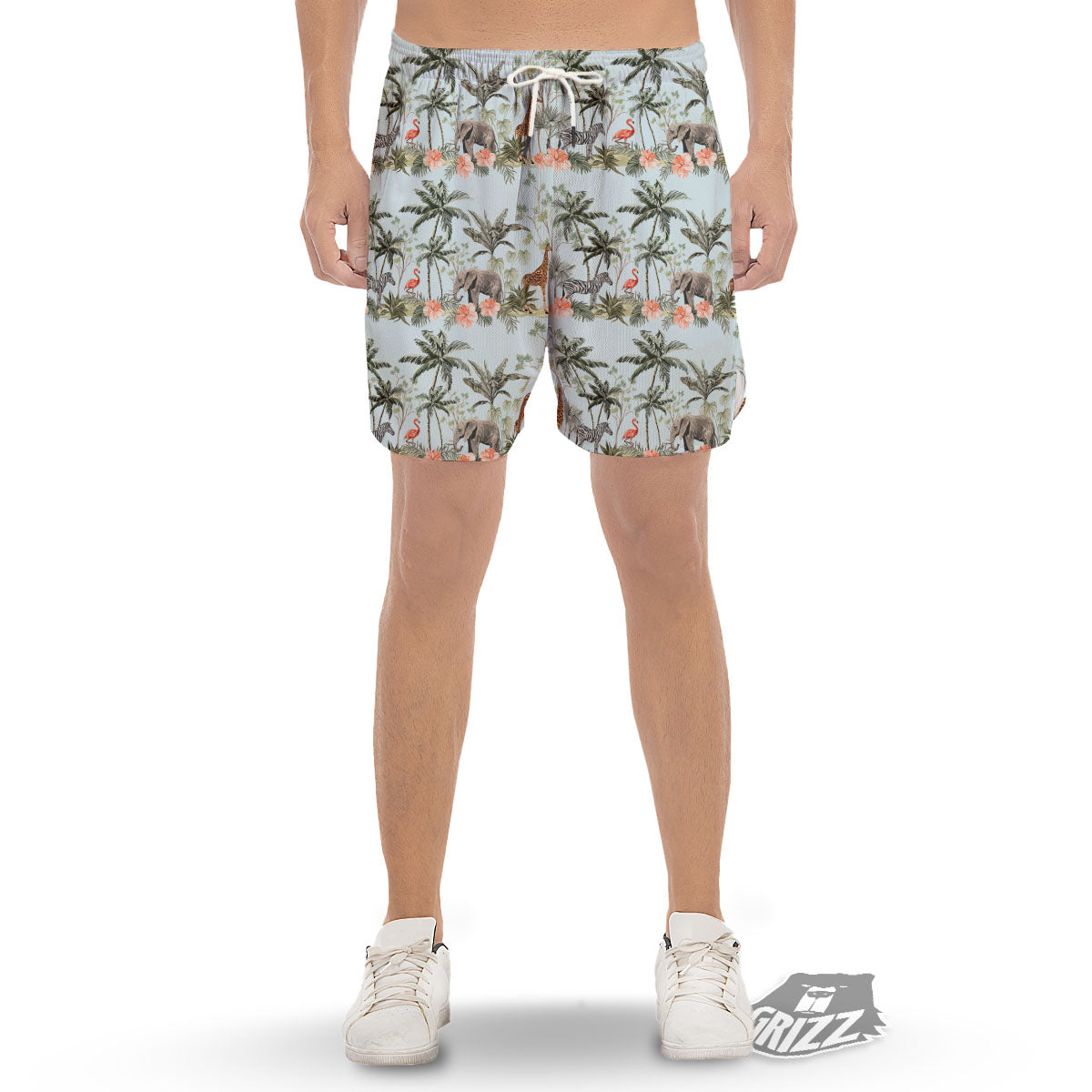 Giraffe Tropical Zebra Print Pattern Men's Gym Shorts-grizzshop
