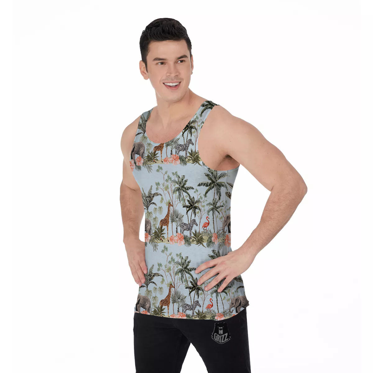 Giraffe Tropical Zebra Print Pattern Men's Tank Top-grizzshop