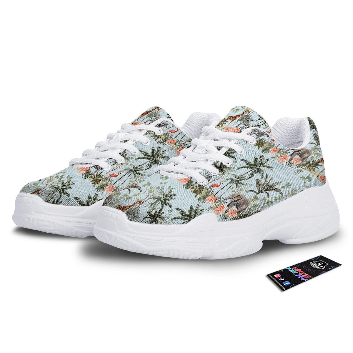 Giraffe Tropical Zebra Print Pattern White Chunky Shoes-grizzshop