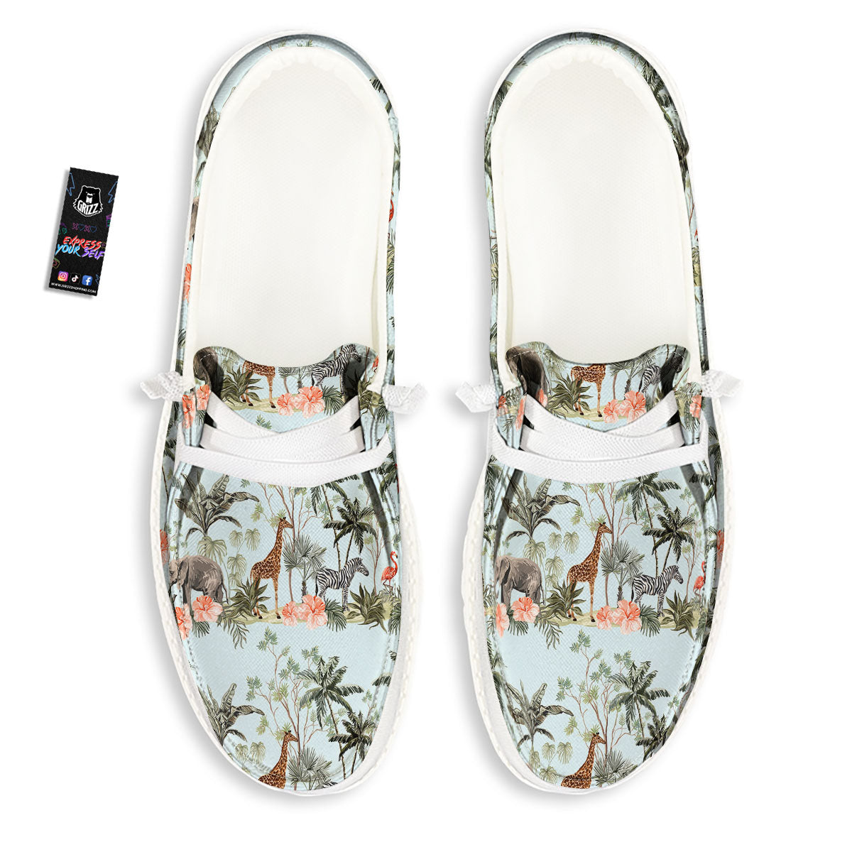 Giraffe Tropical Zebra Print Pattern White Loafers-grizzshop