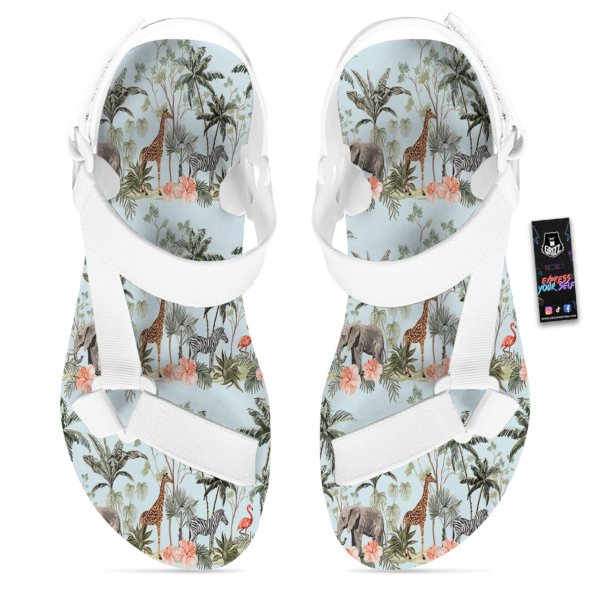 Giraffe Tropical Zebra Print Pattern White Open Toe Sandals-grizzshop
