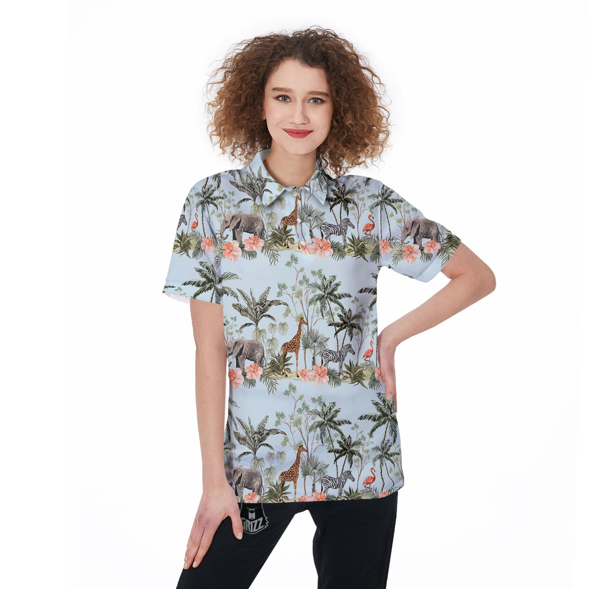 Giraffe Tropical Zebra Print Pattern Women's Golf Shirts-grizzshop