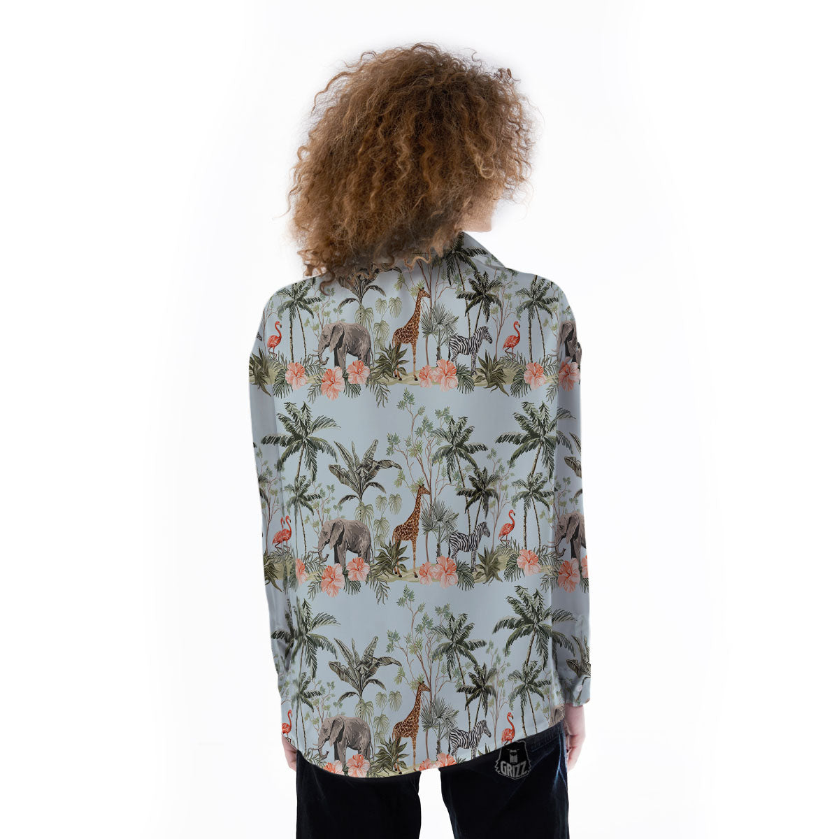 Giraffe Tropical Zebra Print Pattern Women's Long Sleeve Shirts-grizzshop