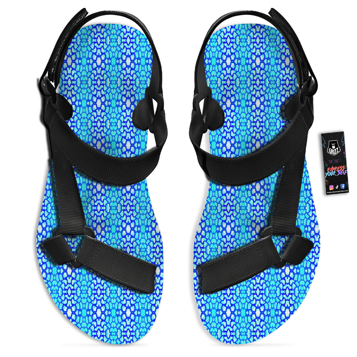 Giraffe Turquoise Print Pattern Black Open Toe Sandals-grizzshop