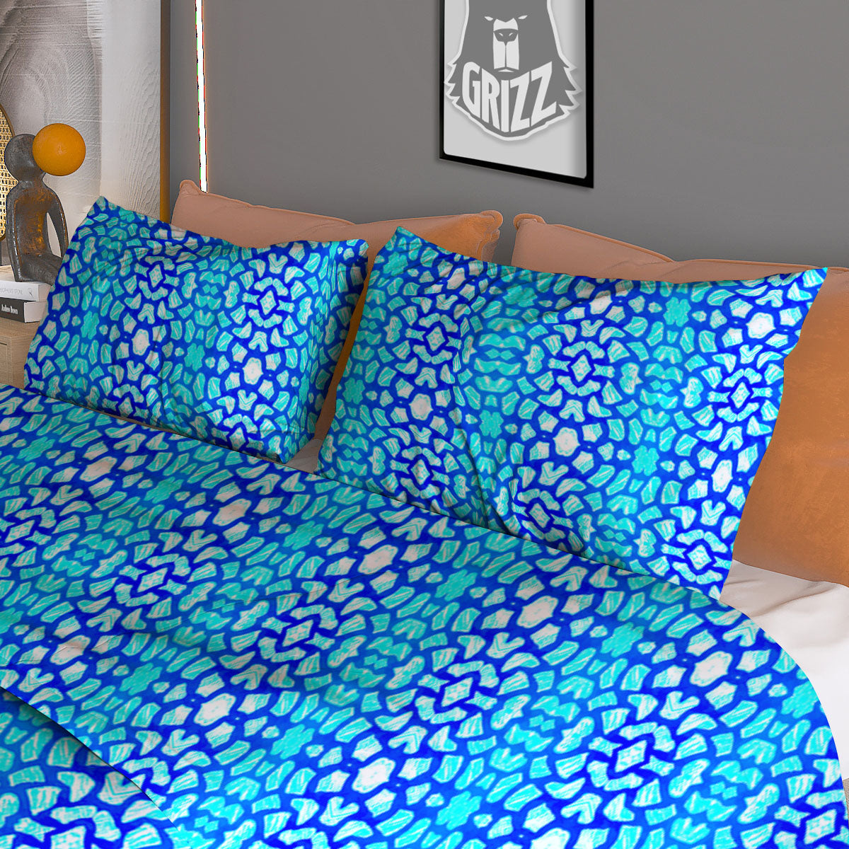 Giraffe Turquoise Print Pattern Duvet Cover Bedding Set