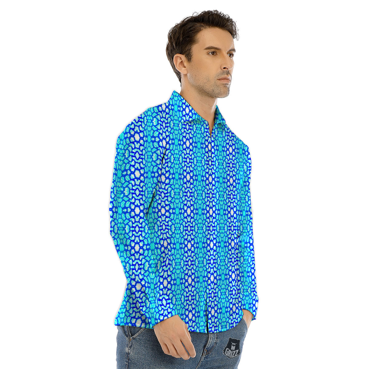 Giraffe Turquoise Print Pattern Men's Dress Shirts-grizzshop