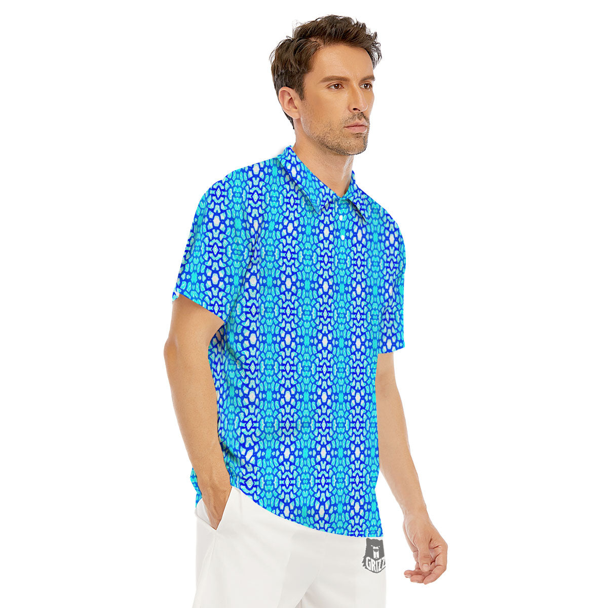 Giraffe Turquoise Print Pattern Men's Golf Shirts-grizzshop