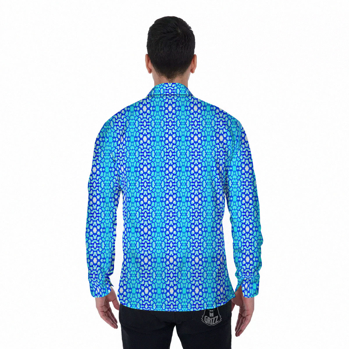 Giraffe Turquoise Print Pattern Men's Long Sleeve Shirts-grizzshop