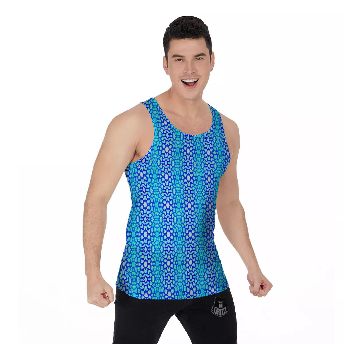 Giraffe Turquoise Print Pattern Men's Tank Top-grizzshop